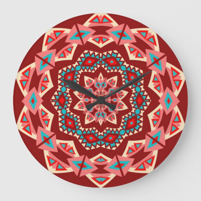 Grande Horloge Ronde Boho Sud-Ouest Mandala (Recto)