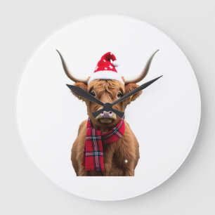 Grande Horloge Ronde Boho Xmas Noël Vache des Highlands T-Shirt (4)