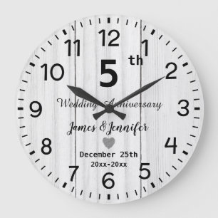 Grande Horloge Ronde Bois blanc rustique 5e anniversaire Mariage person