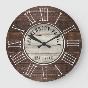 Grande Horloge Ronde Bois Brown Nom de famille Ferme Pavillon de Rome