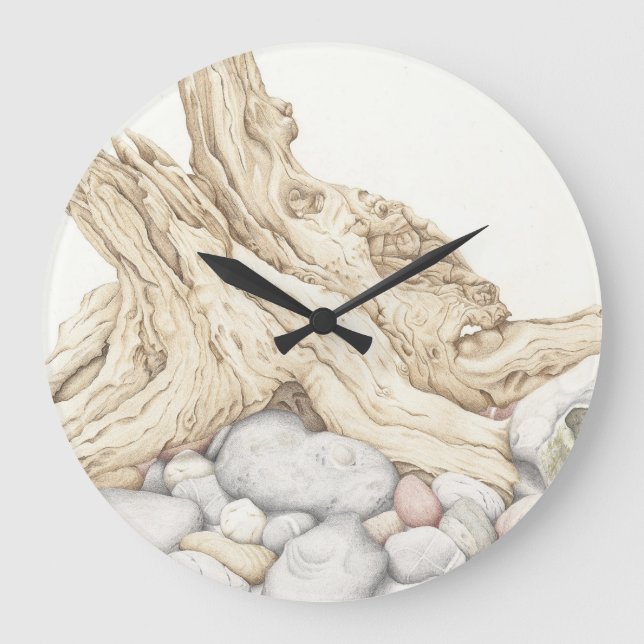 Grande Horloge Ronde Bois de flottage et cailloux dans l'horloge murale (Recto)