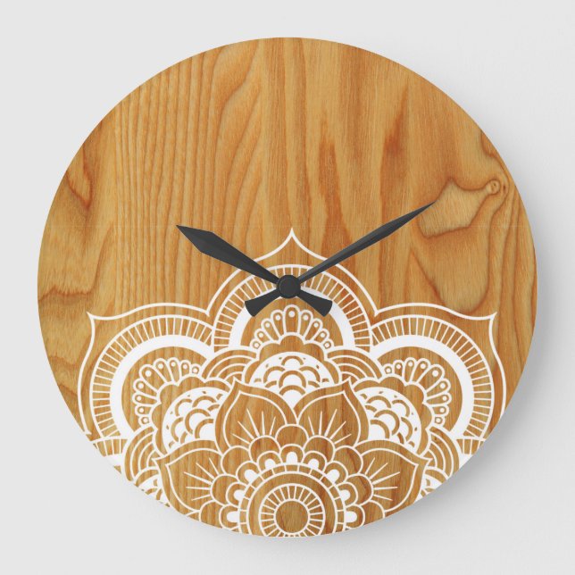 Grande Horloge Ronde Bois et mandala (Recto)