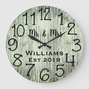 Grande Horloge Ronde Bois gris personnalisé rustique sur mesure