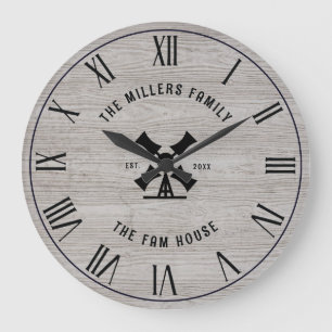 Grande Horloge Ronde Bois gris rustique Texture Fam House Numéros romai