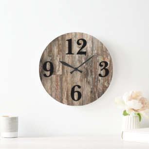 Grande Horloge Ronde Bois Patiné rustique