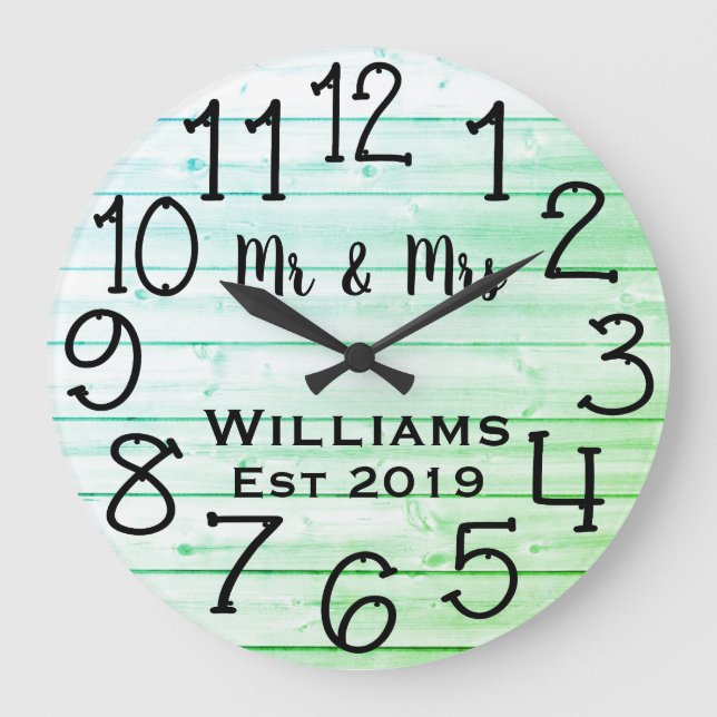Grande Horloge Ronde Bois personnalisé gris en détresse rustique (Recto)