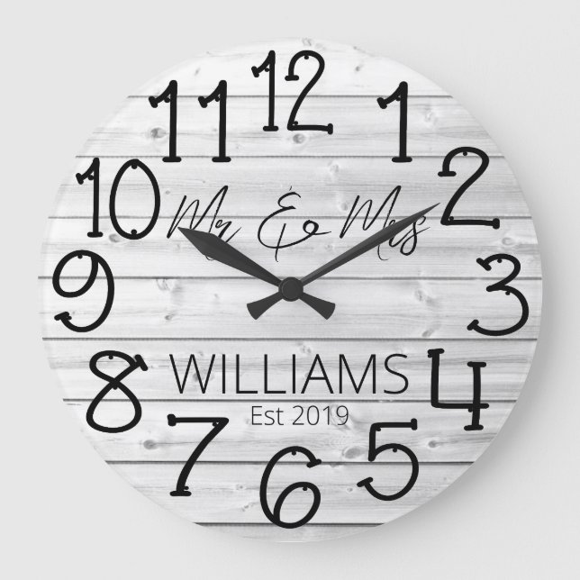 Grande Horloge Ronde Bois personnalisé gris en détresse rustique (Recto)