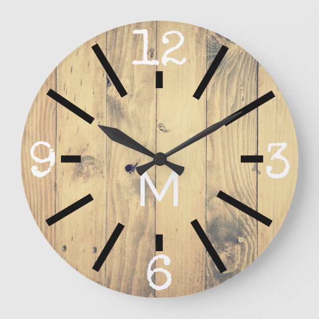 Grande Horloge Ronde Bois rustique moderne imprimé et noir (Recto)