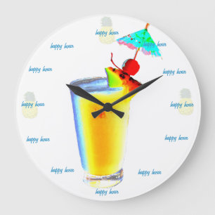 Grande Horloge Ronde Boisson de parapluie d'heure heureuse