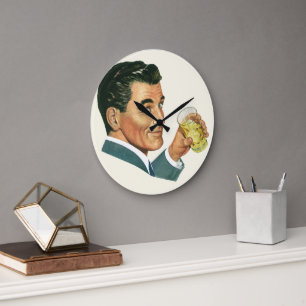 Grande Horloge Ronde Boissons Cocktails Anciens, Homme Buvant des Boiss