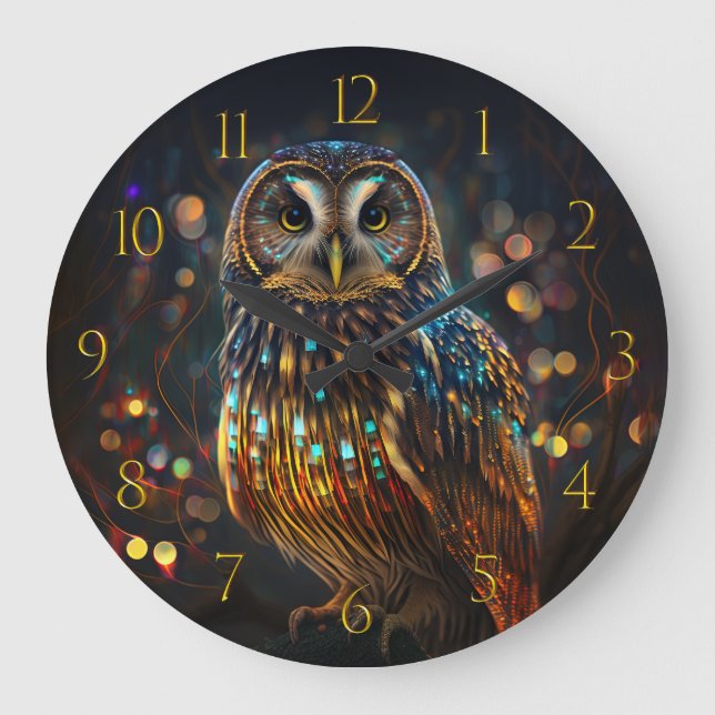 Grande Horloge Ronde Bokeh Owl De Lumière (Recto)