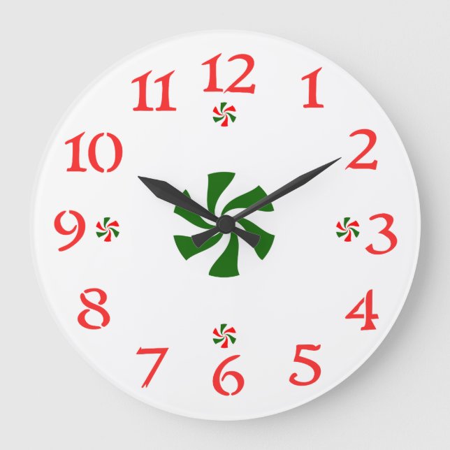 Grande Horloge Ronde Bonbons à la menthe de Noël (Recto)