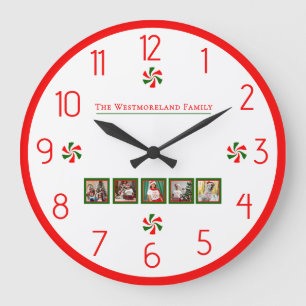 Grande Horloge Ronde Bonbons de menthe de Noël personnalisé