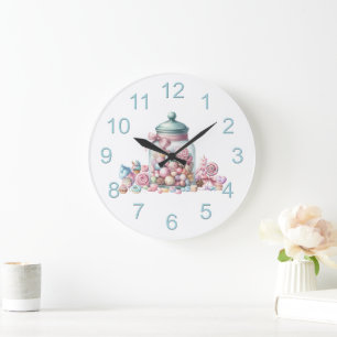 Grande Horloge Ronde Bonbons Sucrés Aquarelle Fantaisie
