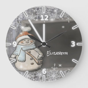 Grande Horloge Ronde Bonhomme de neige adorable avec chapeau de Père No