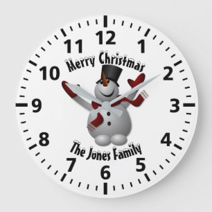 Grande Horloge Ronde Bonhomme de neige de Noël personnalisé