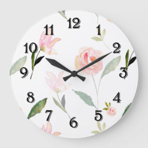 Grande Horloge Ronde Bonjour belle aquarelle florale