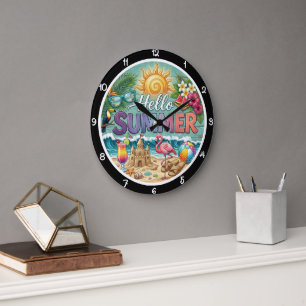 Grande Horloge Ronde Bonjour Eté Château de Sable Tropical