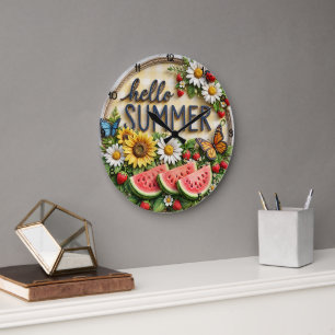 Grande Horloge Ronde Bonjour Pastèque Tournesol Été