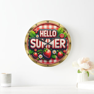 Grande Horloge Ronde Bonjour Summer Strawberry En vichy