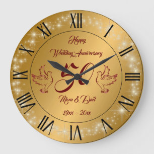 Grande Horloge Ronde Bonne Personnaliser parkly Gold 50e anniversaire