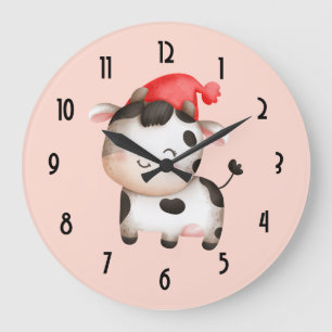 Grande Horloge Ronde Bonne vache avec une mignonne Casquette rouge