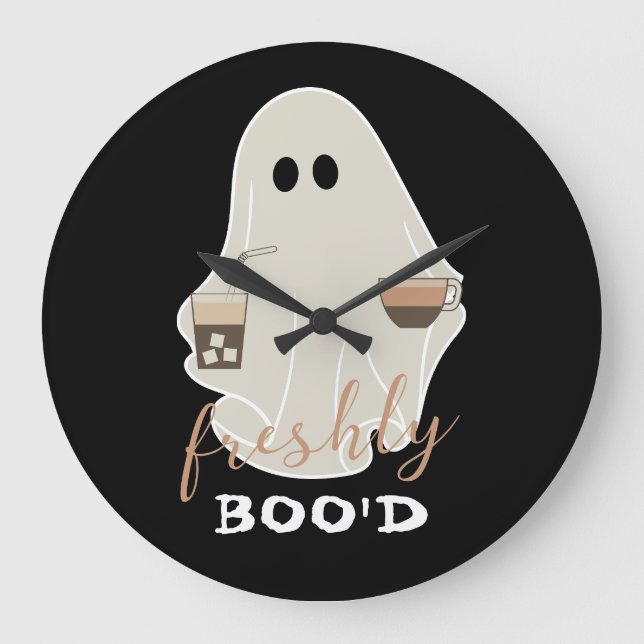 Grande Horloge Ronde Boo'd | Halloween Cute Ghost | Noir (Recto)