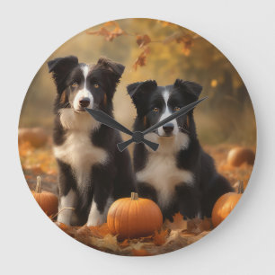 Grande Horloge Ronde Border Collie Chiot Automne Délice Citrouille