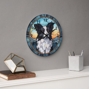 Grande Horloge Ronde Border Collie Clock