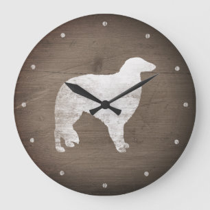 Grande Horloge Ronde Borzoi Silhouette Style Rustique