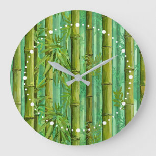 Grande Horloge Ronde Bosquet de bambou jungle Verts chauds et frais