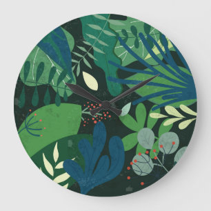Grande Horloge Ronde Botanique verte : Illustration Feuille tropicale