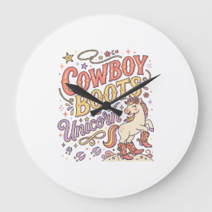 Grande Horloge Ronde Bottes de cowboy licorne Licorne Fantaisiste Zazzl