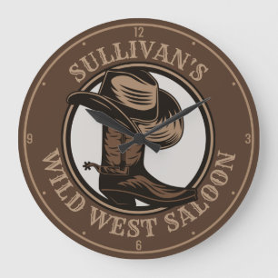 Grande Horloge Ronde Bottes de cowboy Occidentales Wild West personnali
