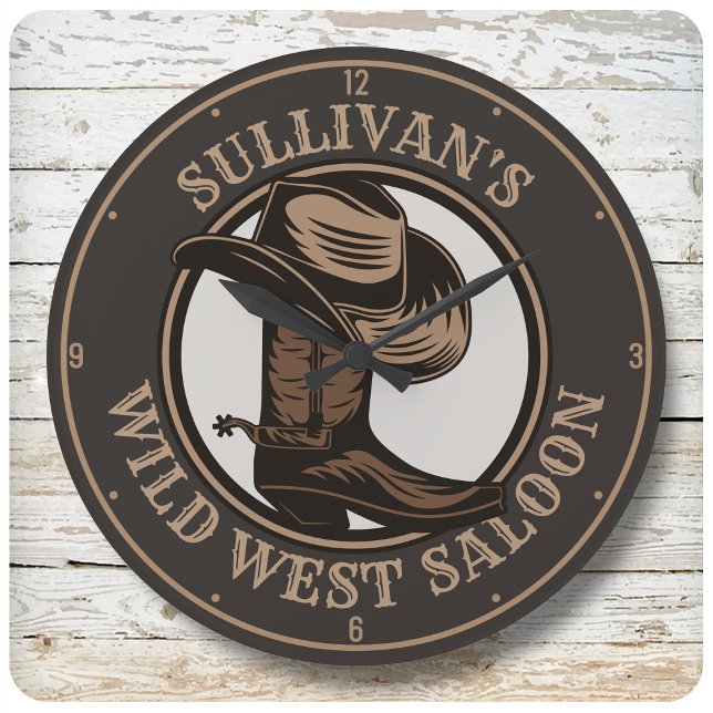 Grande Horloge Ronde Bottes de cowboy Occidentales Wild West personnali (Créateur téléchargé)