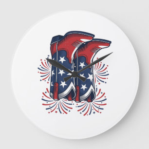 Grande Horloge Ronde Bottes de cowboy patriotiques conception de chemis