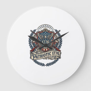 Grande Horloge Ronde Bouclier de bataille patriotique 1776 Sym inspiré