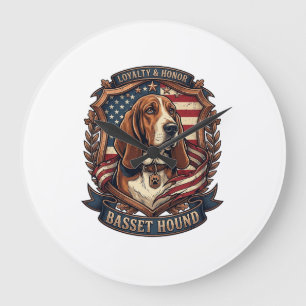 Grande Horloge Ronde Bouclier de drapeau américain de chien de loyauté 