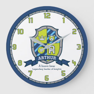 Grande Horloge Ronde Bouclier vert-bleu de chevaliers de signification