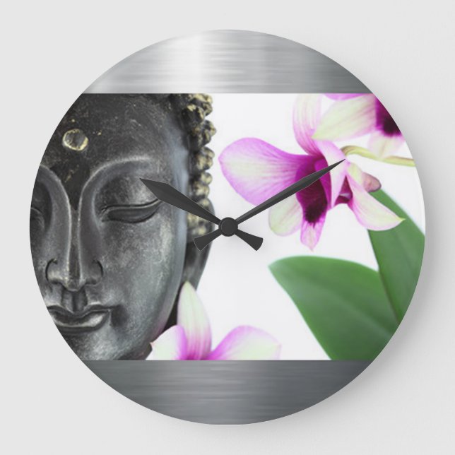 Grande Horloge Ronde Bouddha argenté (Recto)