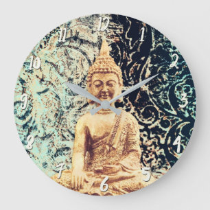 Grande Horloge Ronde Bouddha assis Terre Élégante Zen Illumination