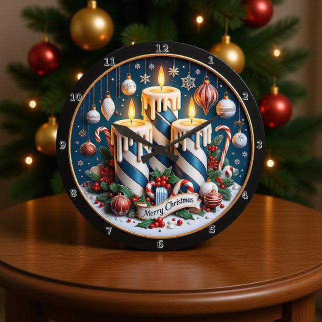 Grande Horloge Ronde Bougies de Noël bleues et blanches (Créateur téléchargé)