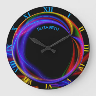 Grande Horloge Ronde Boule au néon psychédélique d'abrégé sur lueu