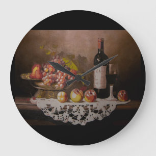 Grande Horloge Ronde Boule de fruits et bouteilles de vin