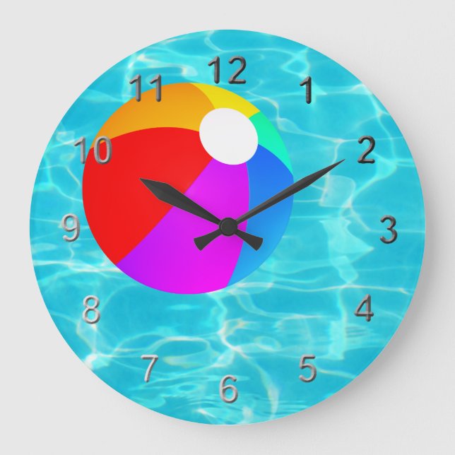 Grande Horloge Ronde Boule de plage de piscine (Recto)