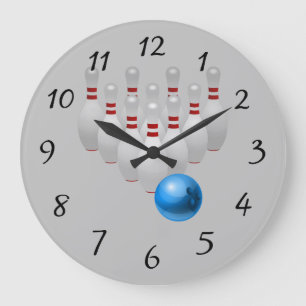 Grande Horloge Ronde Boule et goupilles de bowling Animée