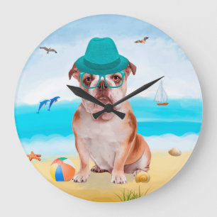 Grande Horloge Ronde Bouledogue anglais sur la plage
