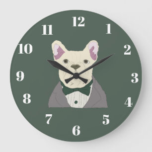 Grande Horloge Ronde Bouledogue français en smoking