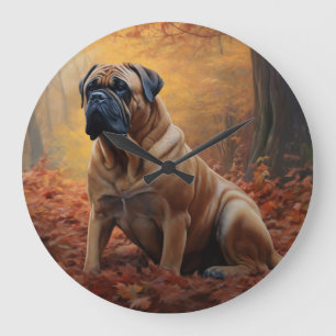Grande Horloge Ronde Bouledogue mastiff en automne les feuilles tombent