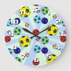 Grande Horloge Ronde Boules de Football colorées faciles à lire grand n